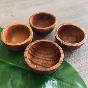 4 Small Vintage Boho Decor Wooden Bowls Dishes
